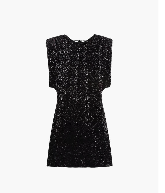 Schwarzes ärmelloses Kleid mit Glitzer