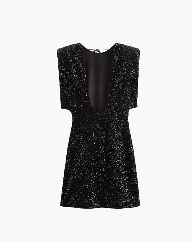 Schwarzes ärmelloses Kleid mit Glitzer